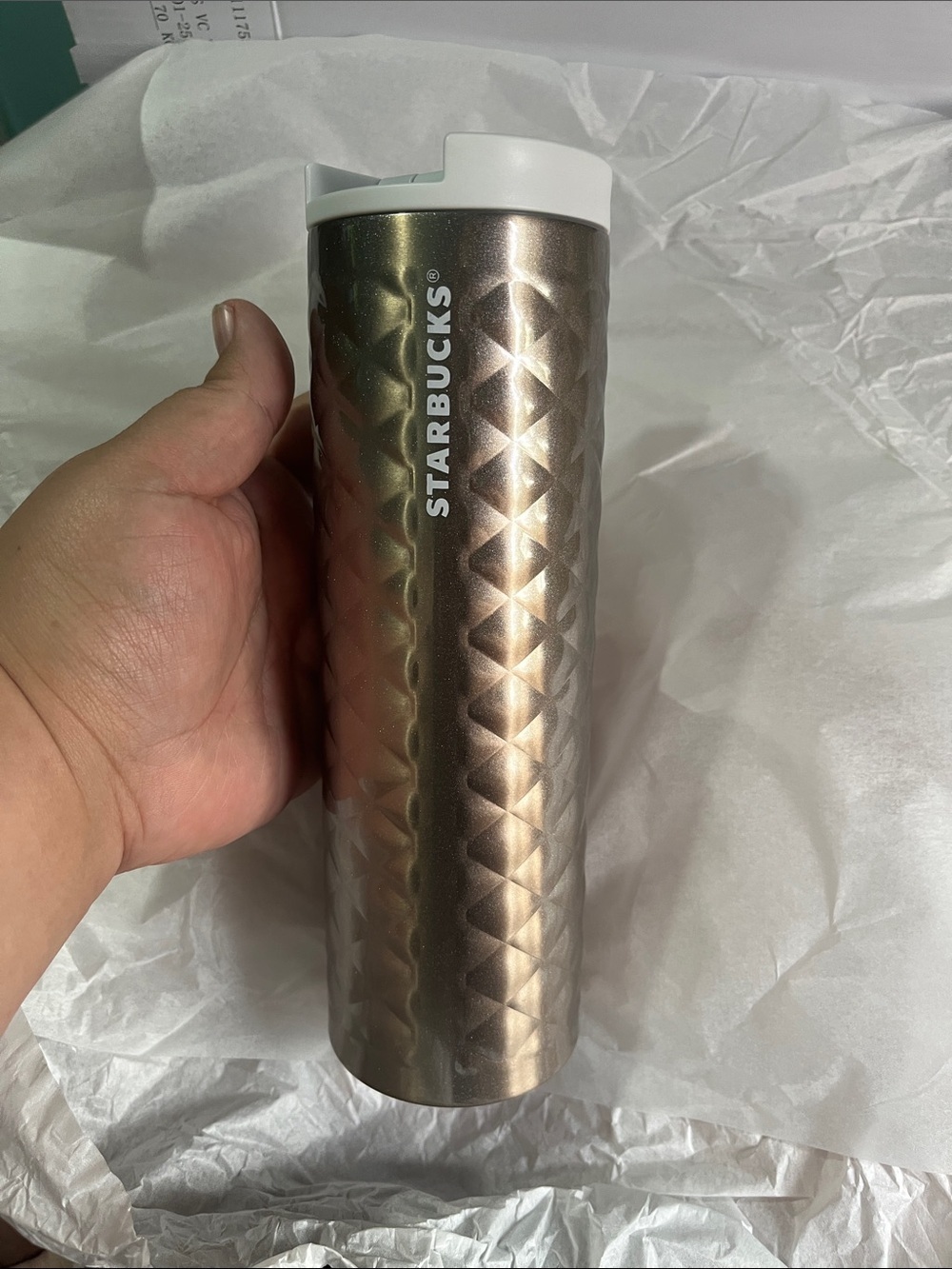 Starbucks Metallic Quilted Travel Tumbler - Bronze with White Lid